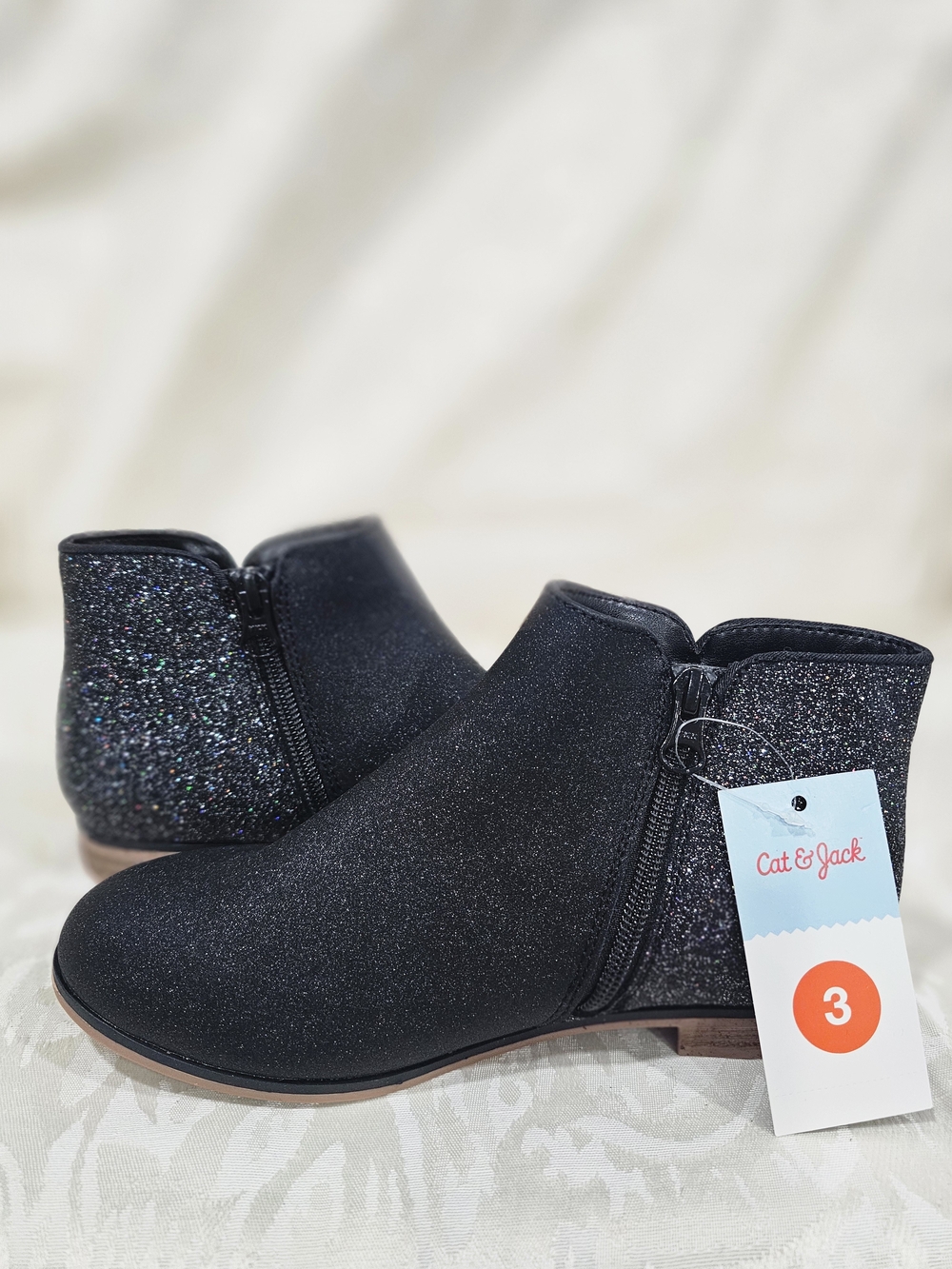 Cat & Jack Black Glitter Girls Ankle Boots
